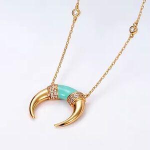 925 Sterling Sliver Enamel 9k Gold plated Crescent Moon, horn